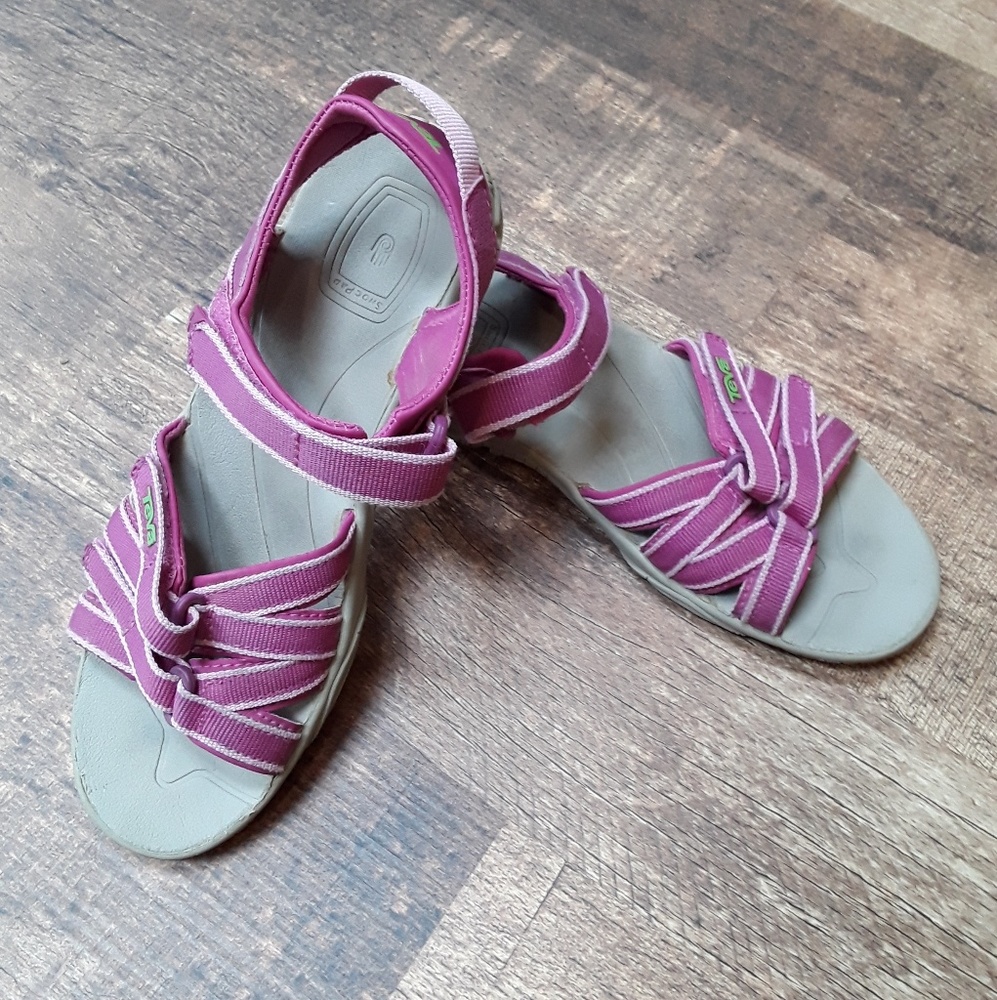 Teva Girls Sport Sandals Pink Striped Size 4 Hook & Loop Outdoor Sandals
